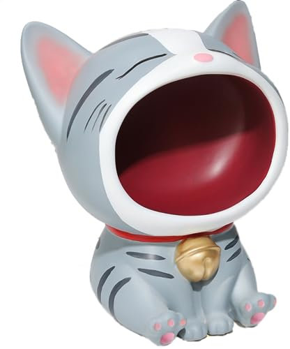 BLOOOK Lachende Katze Figuren Statue,Großer Mund Katze Aufbewahrungsbox,Maneki Neko Fortune Cat Skulptur,Glückliche Katzen Lagerung Box,Kätzchen Schlüssel Schale,Schmuck Tablett
