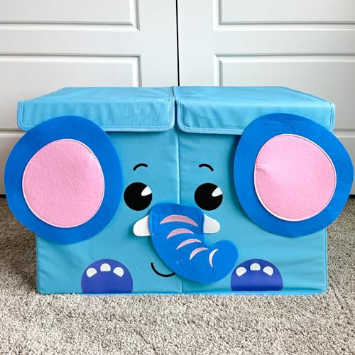 QUOKKA Spielzeug Aufbewahrungsbox für Jungen und Mädchen – 63x41x33 cm Groß Spielzeugkisten für Kinder mit Elefante -Zusammenklappbar – Griffe – Klappdeckel –Stoffbehälter für Spielzimmer