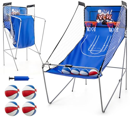 GOPLUS Basketball Schießmaschine, Baskeltballständer klappbar mit 8 Spielmodi, 4 Basketbällen & Handpumpe, Basketballautomat elektronisch, Basketball Arcade Spiel, Basketball Shoot Out