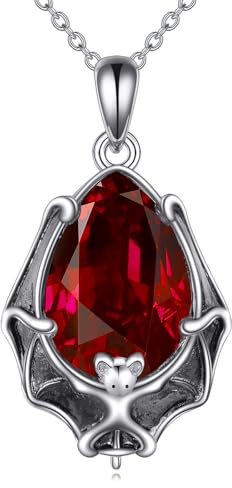 YAFEINI Fledermaus Halskette 925 Sterling Silber Fledermaus Ketten für Damen Mädchen Gothic Blutstein Rubin Fledermaus Anhänger Seltsamer Halloween Schmuck