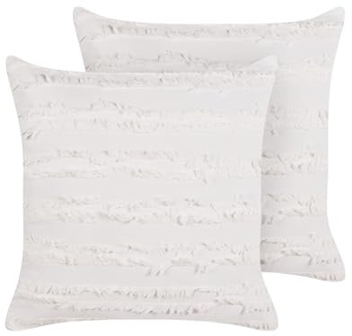 Beliani Dekokissen 2er Set weiß mit Fransen 45 x 45 cm quadratisch modern Makneh
