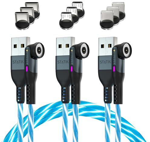 STATIK GloBright 360 Magnetic Charging Cable 1st Gen, Light Up Charging Cable, Magnetic USB C Charging Cable, LED Charging Cable, Magnetic Charger Cable, Glowing Light Up Phone Charger Cord 3FT 3-Pack