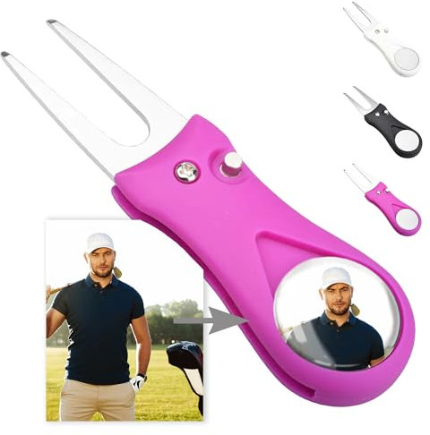 ibera gifts - Fourchette de Golf Personnalisée avec Marqueur de Balle Magnétique, Releve Pitch Golf avec Photo Protégée par Résine (Rose)