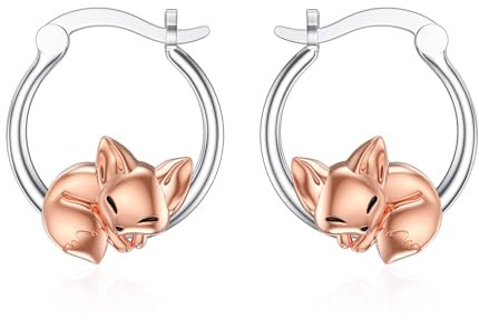 ROMANTICWORK Fuchs Ohrringe Sterling Silber 925 Fuchs Creolen Huggie Ohrringe Süßer Fuchs Schmuck Geschenke für Damen Mädchen