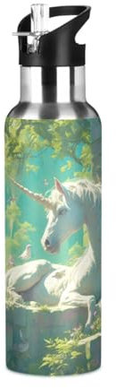 Niigeu Unicorno Cavallo In Stile Europeo Bottiglia Acqua Acciaio Inox, Isolato Borraccia Termica Senza BPA per Bevande Calde e Fredde per Bambini Sport Ciclismo Scuola (600ml/1L)