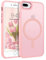 BENTOBEN Coque magnétique compatible avec iPhone 7 Plus, coque iPhone 8 Plus [compatible avec Magsafe] Chargement sans fil Coque transparente mate, protection de qualité militaire anti-rayures - Rose