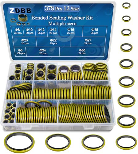 ZDBB 12 tamaños 378 unidades de discos de sellado pegados, kit de reparación de juntas de metal y goma para automóvil, M6, M8, M10, M12, M14, M16, M18, M20, M22, M24, M27, M30