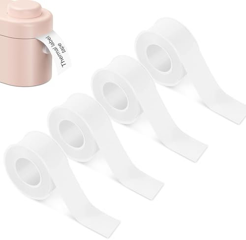 Riisoyu 4 Rollen Thermo-Etikettenband, 15 mm x 4 m Selbstklebendes Thermo Etiketten Papier Etikettendrucker Thermo Papier Drucken Sie Barcode Name Datum Preis usw Geeignet für Haus Büro Schule