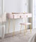 FABS Tokyo Glow Upholstered Quilted Velvet Dressing Table with 2 Drawers Stool Seat Vanity Table Makeup Bedroom Furniture Modern Rectangular Dresser Set (Ballerina Pink)