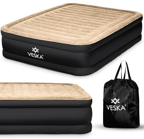 VESKA Aufblasbare Matratze Selbstaufblasend Luftbett Gästebett mit eingebauter elektrischer Pumpe, Einzelbett Luftmatratze für Camping Heimgebrauch mit Tasche (anthrazit/Creme, Doppel)