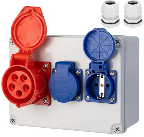 CHENGPI Distributeur D'alimentation Mural,Répartiteur de Courant Mural, Indice D'étanchéité IP54, Distributeur de Courant de Chantier,Prise Tableau électrique Avec Couvercle de Protectionp