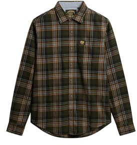 Superdry Herren Langärmeliges Holzfällerhemd aus Baumwolle Buckshot Kariert Olivgrün XXL