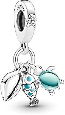 Lkwidi Charmes Fisch, Meeresschildkröte Conch Triple Dangle Charms-Anhänger 925 Sterling Silber Charm Bead Pendant für Europäische Armbänder und Halsketten