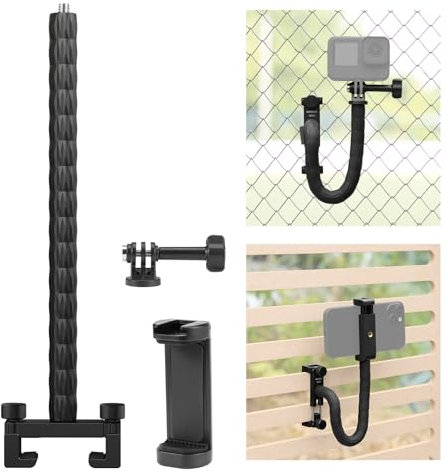 NEEWER Montaje Valla Cámara Kit para Live Streaming, Montaje Clip Valla con Brazo Flexible Soporte Teléfono Adaptador Cámara Acción Compatible con iPhone GoPro MAX 360Mevo Start Pocket Radar, PA029