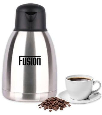 Fusion Food Airpot Flask – 2L Double Wall Insulated Thermal Coffee Carafe with Pump Action & 360° Rotating Base – Stainless Steel Hot Water Dispenser for Tea, Coffee & Cold Drinks