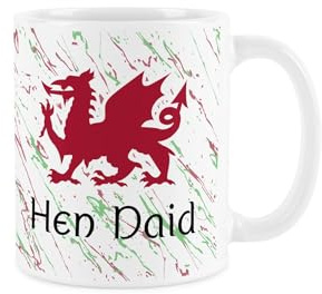 Purely Home Welsh Dragon Great Grandfather Mug - Red & Green Wales Hen Daid Souvenir Gift - Tea/Coffee Present Ceramic Cup
