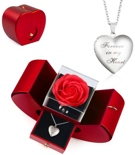 Soviuprz Rosa Stabilizzata Vere, Rosa Eterna con Forever in My Heart Collana, Preserved Roses in Box Regalo per Fidanzata, Regali per Lei, Mamma, Moglie