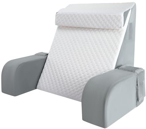 Reading Pillow for Adult, Large Bed Rest Pillow with Detachable Arm, Back Support Pillow Cushion Sitting Up in Bed with Pocket, Cuddle Cushion Pillow Washable Cover for Sofa Backrest Gaming Chair