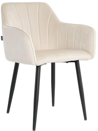 Mevsim Store Chaise de salle à manger rembourrée en velours crème avec accoudoirs, chaise de cuisine, moderne avec pieds en métal, pour salon et bureau