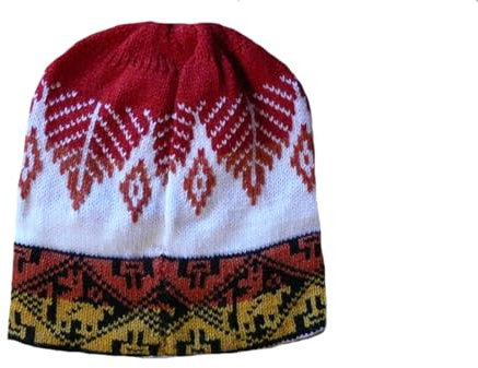 Authentische peruanische Mütze aus natürlicher Alpakawolle und Schaf, handgestrickt, handgefertigt in Peru, Größe 58 cm, ca. Chullo, Winter, warm, für Damen und Herren, Unisex, Ref.pa4 Papa, rot, 58