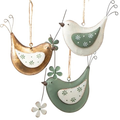 Logbuch-Verlag 3 Metall Vögel zum Aufhängen Frühlingsdekoration Metallanhänger Frühling Ostern 13,5 cm Gold grün weiß