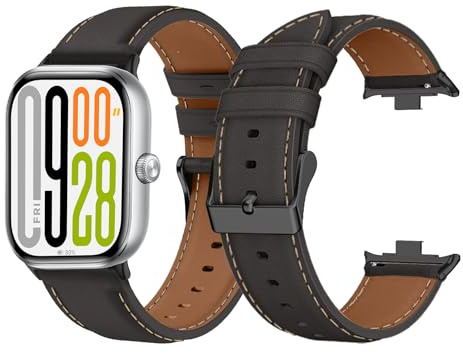 LanQii Leder Armband Kompatibel mit Xiaomi Redmi Watch 6 / Xiaomi Redmi Watch 5/4 Uhrenarmband, Herren Damen Weiches Leder Ersatzarmband - Schwarz