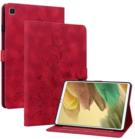 Rosbtib Funda para Samsung Galaxy Tab A7 Lite 2021 8.7 Pulgadas SM-T220/T225, Funda Protectora de Visualización Multiángulo con [Ranura para Tarjetas] [Cierre Magnético], Lirios Rojo
