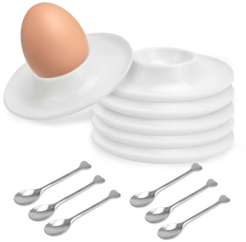KXVXXV Plastik Eierbecher 6er Set Eierbecher Plastik Weiß für Kinder und Camping Eierbecher Stapelbar mit Löffel mit Ablage Kunststoffe Eierbecher Set Egg Cup