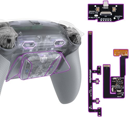 eXtremeRate RISE4 Plus MAX Remap Kit für ps5 Controller BDM-030/040/050, Re-Design Gummiert Griff Rückgehäuse&Back Paddles Aufsatz&Einstellbar Clicky Trigger Modul Kit für ps5-Clear & Grau