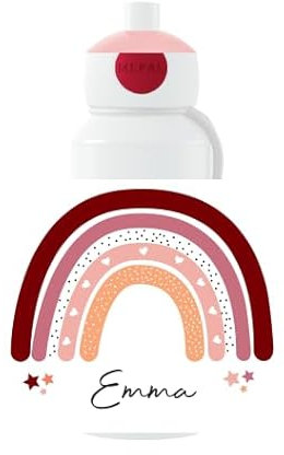 Mepal Personalisierte Trinkflasche mit Namen - Wasserflasche für Kinder Pop-up Campus - Regenbogen - Auslaufsichere Flasche für Schule - BPA-frei & Spülmaschinenfest - 400 ml - Rosa