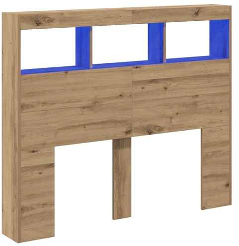 vidaXL Artisan Eichen Kopfteil mit blauen Regalen Massives Holzdesign Stylisches und funktionales Bett Zubehör 120 x 17 102 cm Holzmöbel Lackiert Innentauglich Zeitgenössische Erwachsene