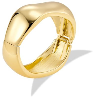 ALEXCRAFT Gold Armband Damen Herren, Chunky Unregelmäßige Armreif Offenes Klobiges Design Armband Poliertes Breiten Arm Manschette Minimalist Chunky Armreif für Frauen Männer