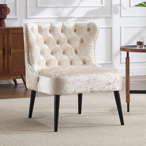 chairus Ohrensessel mit Luxuriöse Optik, Samt-Bezug und Holzbeine, Beige | Moderner Relaxsessel, Weichem Samtbezug und stabilen Holzbeinen, ideal als Loungesessel für Wohnzimmer oder Lobby