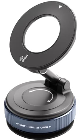 Vacuum Suction Magnetic Phone Holder, Suction Cup Car Phone Mount 360° Adjustable Foldable Car Mount Rotating Vacuum Adsorption for Car Gym Smooth Surface iPhone 16 15 14 13 12 Pro Max (Black)