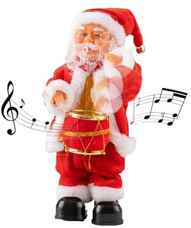 Faxianther Funny Drumming Santa Claus with Music, Christmas Playing Drum Singing Dancing Santa Animated Electric Musical Gifts for Men Women Christmas Home Party Decorations