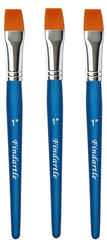 Findartle Flat Paint Brushes Set, 3 Pcs 1 Inch Acrylic Paint Brushes For Acrylic, Watercolor,Oil,Gouache, Professional Painting brush for Artists and Beginners