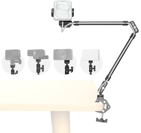 SMALLRIG 25.9 Magic Arm with Super Clamp, Overhead Phone Mount, Load 2.2lb | Flexible Desk Camera Mount with 1/4 Screw and Cable Clip, Max Load 2.2lb, for iPhone, Action Camera, Video Light, Webcam,Mic