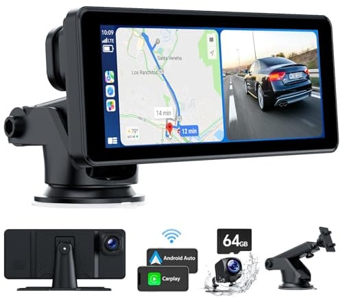 Volam Carplay Bildschirm Wireless CarPlay & Android Auto mit Dashcam Vorne Hinten 2.5K+1080P,6.86 Zoll Tragbares Car Radio mit Bluetooth Navigation Siri/G00gle Spiegel Link Loop Aufzeichnung FM 64G TF