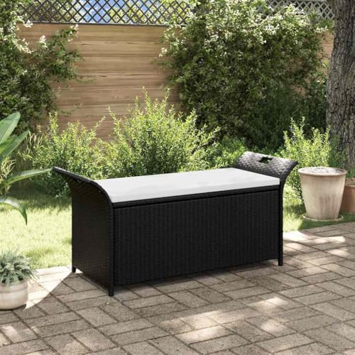 Frdhee Bank Gartenbank Wetterfest, Truhenbank mit Polster 138 cm Poly Rattan Braun für Park, Garten und Terrasse