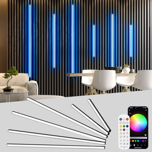 Lichaser RGB WiFi LED Streifen für Akustikpaneele, Wandpaneele Beleuchtung | 6 Stück Schwarz LED Streifen Alexa Kompatibel, Musik Sync Selbstklebend Light Strip für Akustikpaneele(32*2+40*2+60*2 cm)