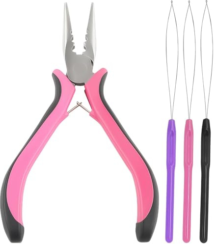 4Pcs Nano Beads Hair Extensions Tool Kit with 3-Hole Design Hair Extension Pliers, Loop Threaders for Easy Nano Beads Installation & Removal