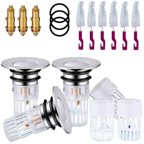 Hasaller 3pcs Bathroom Sink Drain Strainer Hair Catchers with 6 Brushes and 3 Washers for 1.2 to 1.5 Drains