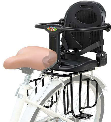 auvstar Fahrradsitz Kinder Hinten,Kinderfahrradsitz, Rücksitze mit Fußstützen und Sicherheitsbügeln,Mountainbike Fahrradkindersitz,Kinder Fahrrad Hinten Sitz Kissen (Schwarz)