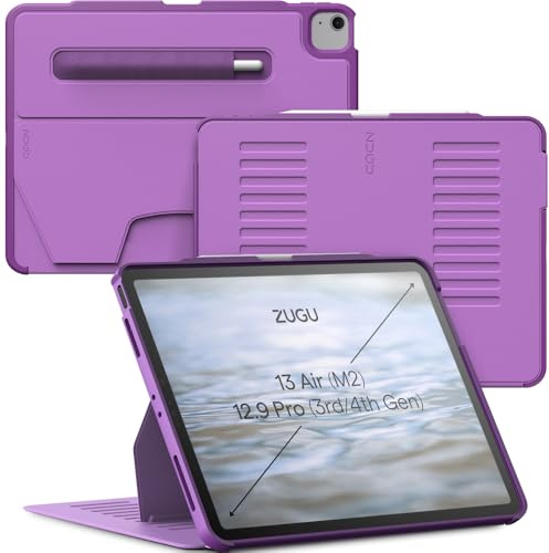 ZUGU Case für iPad Air 13 Zoll M2/M3/M4 iPad Pro 12.9 Gen 3/4 [Nova] | Schlanke Schutzhülle - Praktischer magnetischer 10-Winkel-Ständer - Pencil-Halter mit Ladefunktion - Auto Sleep/Wake Up