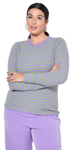 Studio Untold Damen große Größen Übergrößen Plus Size Shirt, Slim Shape, Ringel, Rippjersey, Langarm 844016