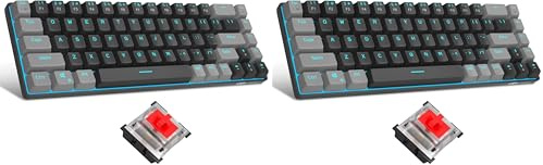 MageGee 60 Percent Gaming Mechanical Keyboard, Minimalist MK-Box Blue Backlit Compact 68 Keys Wired Office Keyboard with Red Switch for Windows Laptop PC Mac Convenient(Gray & Black) (Pack of 2)