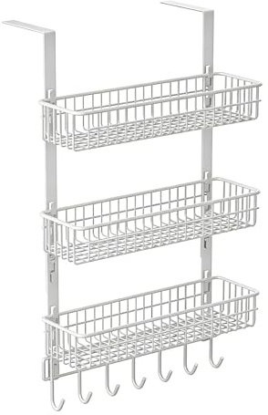 Shurhome Duty Carbon Steel Fridge Side Hanging Rack with 3 Steps for Seasonings and Cans Over the Door Rack