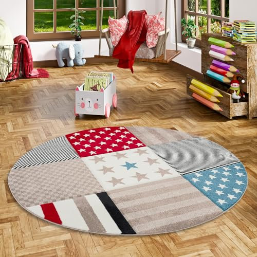 Pergamon Kinder und Jugend Teppich Maui Sterne Rot Blau Rund in 3 Größen