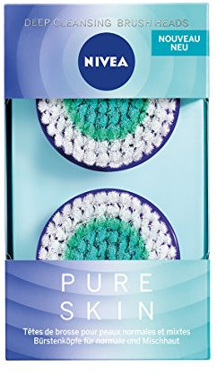 NIVEA Pure Skin Deep Cleansing Bürstenkopf, Aufsatz für die elektrische Gesichtsreinigungsbürste, Gesichtsreinigung für normale und Mischhaut, 2er Pack (1 x 2 Bürstenköpfe)