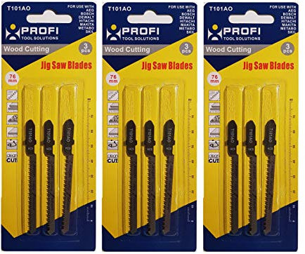 profi-tool-germany Set 9 Stück HCS-Stichsägeblätter T101AO 76 mm Feinschnitt für Weichholz